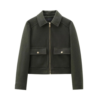 Women's Zipper Jacket Coat New Winter Long Sleeve Pocket Outerwear Coat Short Street Elegant Women's Jacket