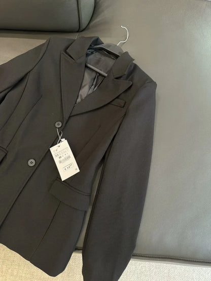 ZW Series Shoulder Padded Slim Fit Suit Jacket for Women ETJ 2025 New Collection with Waist Cinching Design  Casual Suit Jacket
