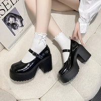 Black Super High Heels Mary Jane Shoes Women 2026 Goth Chunky Platform Pumps Woman Plus Size Ankle Buckle Party Lolita Shoes 42
