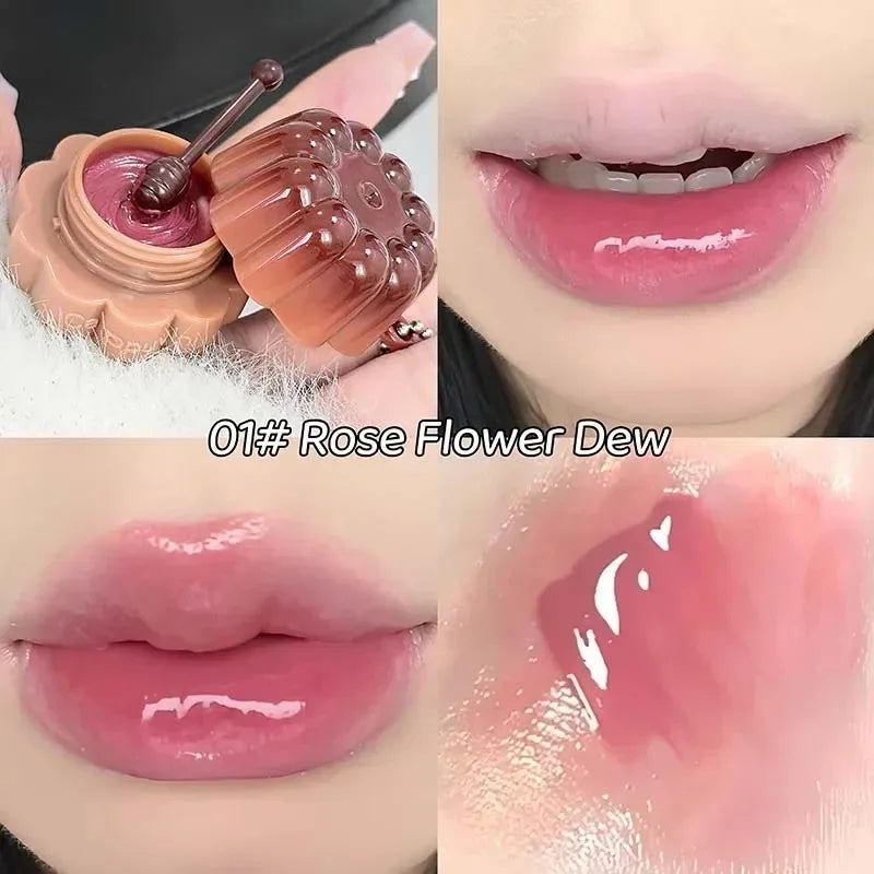 Jelly Solid Water Mirror Lip Gloss Shine Plumping Lip Balm Light Red Brown Natural Lasting Moisturizing Lip Tint Lipstick Makeup