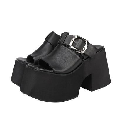 GKTINOO 2026 Summer New Genuine Leather Thick Soled Height Increasing Slippers Fashionable Women's Super High Heels Sandals
