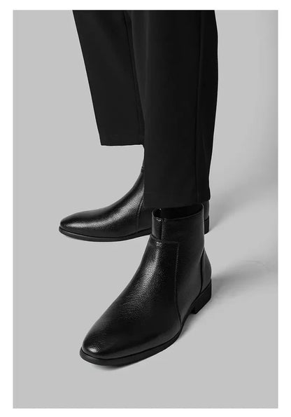 Winter New Men Business Boots Black  Red Simple Slim Fit Soft Leather Boots Casual and Fashionable Chelsea Boots 38-46 Men Boots