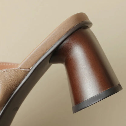 Women's cow leather 6cm thick high heel open toe slip-on pumps elegant ladies soft comfortable summer slippers sandals shoes hot