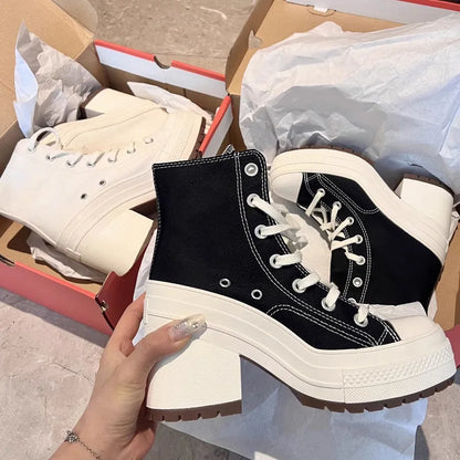 Women Platform Sneakers Canvas Shoes Personalized Luxry Heels Skateboard Lace Up Casual Fashion Outdoor Sneakers
