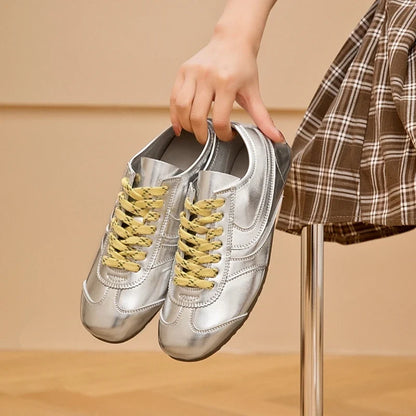 German Training Shoes Women 2026 New Genuine Leather Women Sneakers Flat Lace-up Retro Large Size Forrest Gump Shoes Women