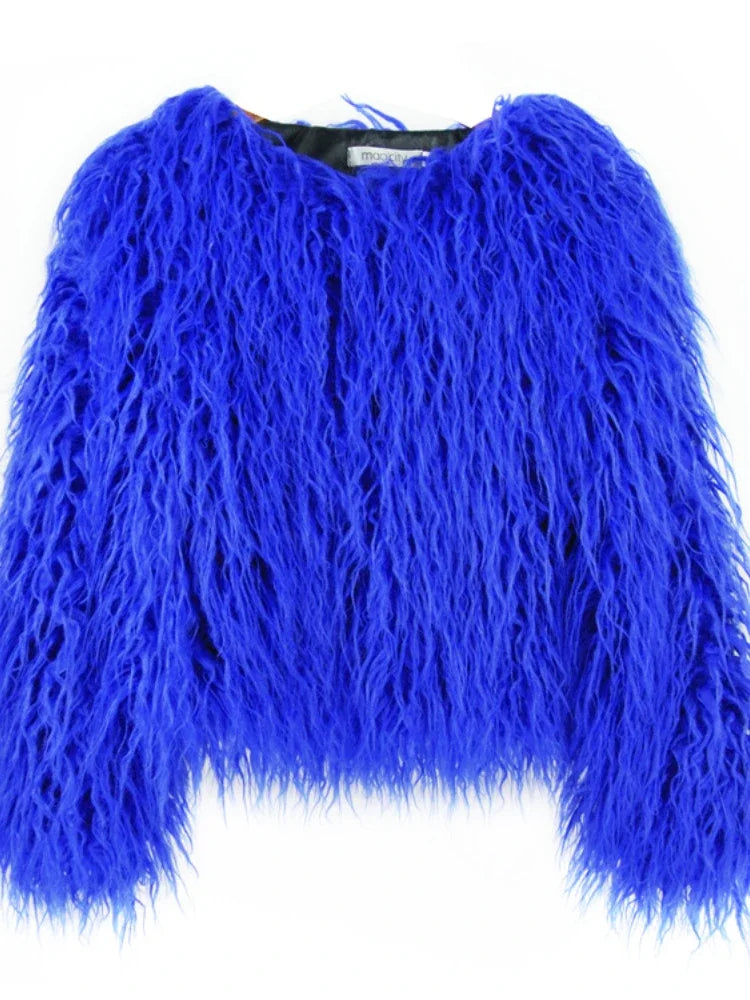 Colorful Warm Faux Women Fur Coat  Black White Pink Plush Coat Female Jacket Fur Autumn Winter Shaggy Outerwear High Street 2025