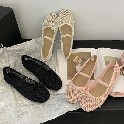 2025 New Luxury Spring/Summer Women Mesh Hollow Elastic Band Flat Bottom Non slip Casual Shoes Flat Bottom Shoes