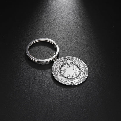 Dawapara Protection Secret Seal of Solomon Pendant Keychain Witchcraft Hexagram Wealth Fortune Amulet Stainless Steel Jewelry