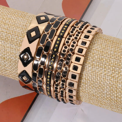 2026 New Black Gold Color Beaded Bangle for Women and Men Handmade Elastic hand Wrist Bracelets