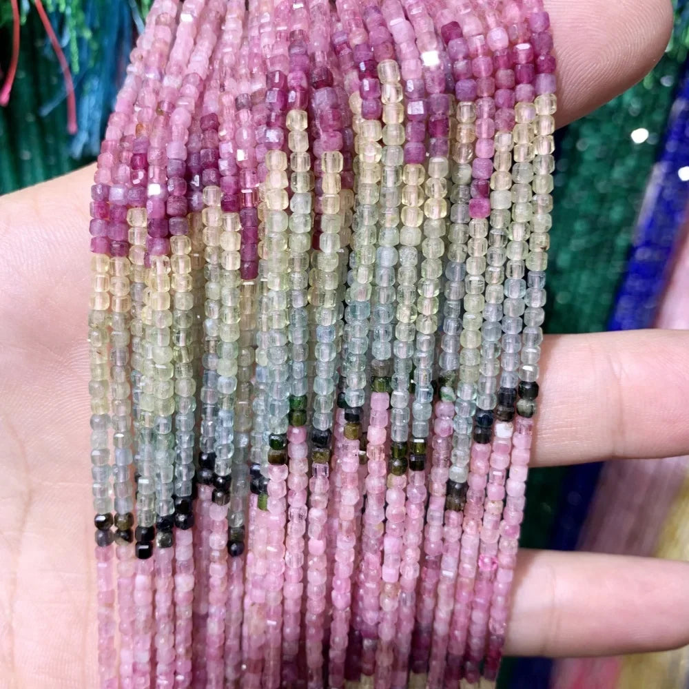 2x2mmNatural Colored Tourmaline Blue Tourmaline Faceted Cube Beads Square Stone Beads for JewelryDIY Making  Gemstone Loose Bea