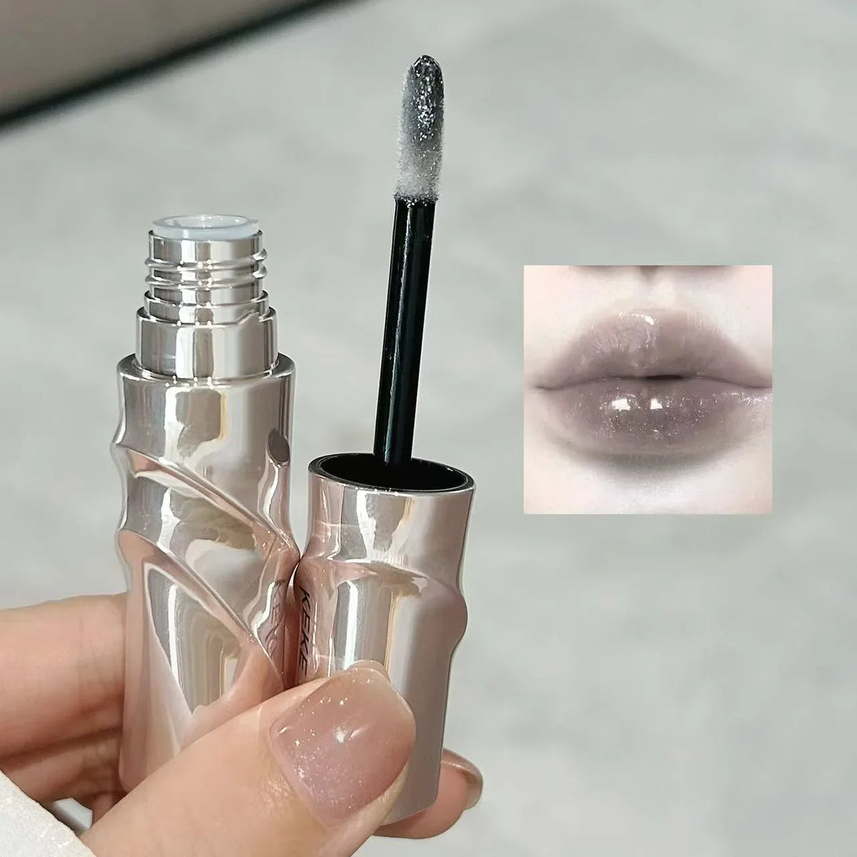 Crystal Nude Gray Glossy Lip Stain Mirror Korean Lip Glaze Sheer Nude Glitter Lip Tint Watery Shine Plumping Lipgloss Cosmetics