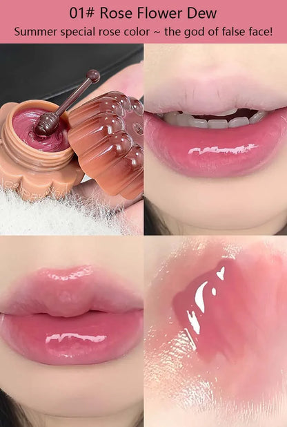 Jelly Solid Water Mirror Lip Gloss Shine Plumping Lip Balm Light Red Brown Natural Lasting Moisturizing Lip Tint Lipstick Makeup