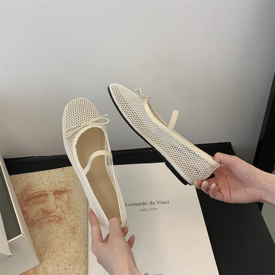 2025 New Luxury Spring/Summer Women Mesh Hollow Elastic Band Flat Bottom Non slip Casual Shoes Flat Bottom Shoes