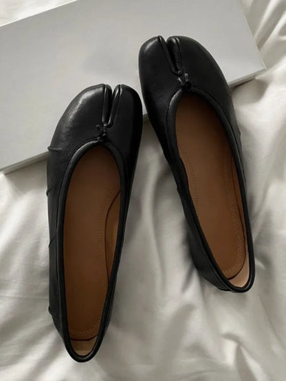 Split Toe Women Ballet Flats Fashion Tabi Shoes Casual Slip-on Loafers Ladies Pleated Leather Espadrilles Zapatillas Mujer