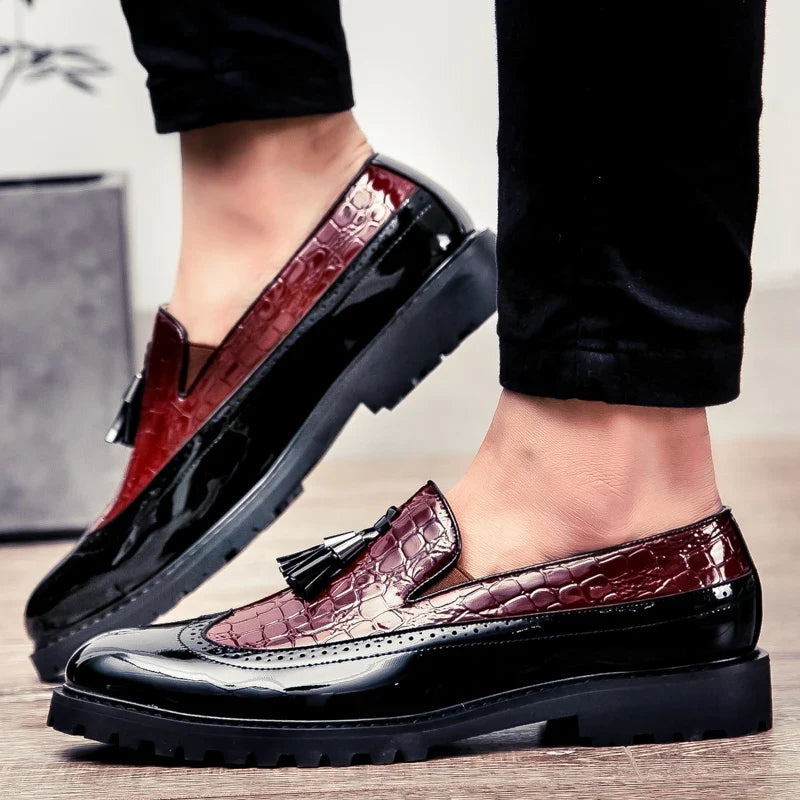 Men Loafers PU Splicing Tassel Decoration Low Heel Comfortable Classic Daily Business Men Shoes