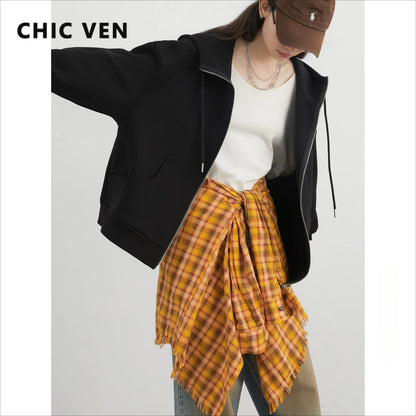CHIC VEN Women Sweatshirts Loose New Drawstring Hooded Female Jacket BF Style Woman Sports Coat Spring Autumn 2025