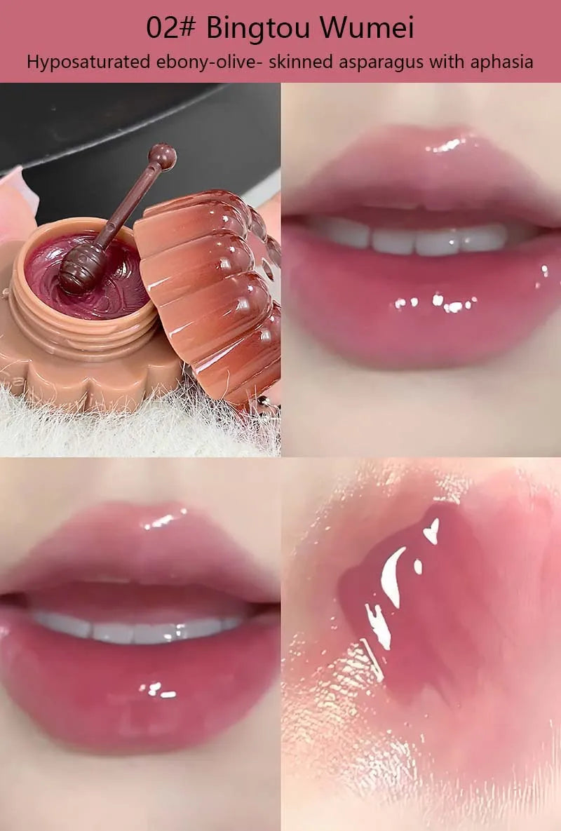 Jelly Solid Water Mirror Lip Gloss Shine Plumping Lip Balm Light Red Brown Natural Lasting Moisturizing Lip Tint Lipstick Makeup