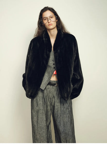 Lautaro Autumn Winter Short Brown Thick Warm Soft Faux Mink Fur Coat Women Stand Collar Elegant Luxury Chic Fluffy Jacket 2025