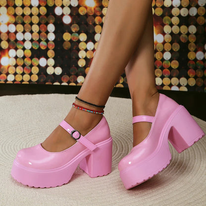 Black Super High Heels Mary Jane Shoes Women 2026 Goth Chunky Platform Pumps Woman Plus Size Ankle Buckle Party Lolita Shoes 42