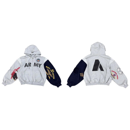 PROJECT G/R 2026 Patchwork ARMY Vintage Damaged Cardigan Pullover Men Women Best Quality Hoodie