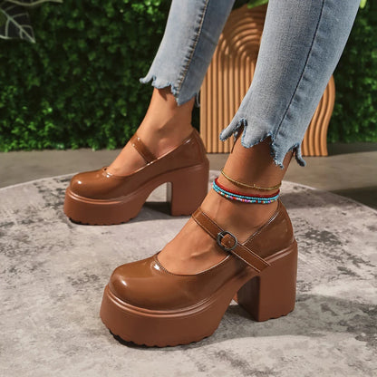 Black Super High Heels Mary Jane Shoes Women 2026 Goth Chunky Platform Pumps Woman Plus Size Ankle Buckle Party Lolita Shoes 42