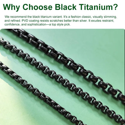 Pure Titanium Black Round Box Link Chain Necklace - 2.5/3/4mm Fashionable Gift Accessory