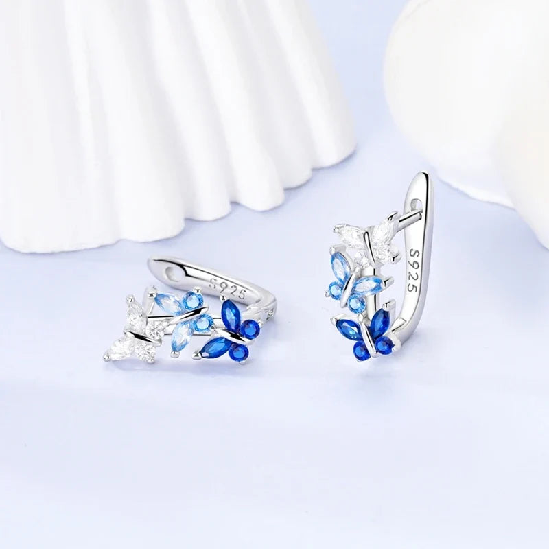 925 Sterling Silver Hoop Earring For Woman Night Sky Blue Purple Gemstone Original Earrings Fashion Jewelry Gift