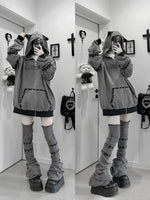 Streetwear Harajuku Hoodies Jackets Women's Clothing Hooded Punk Zipper Coat Japanese Rivet Print Vintage Casual Y2k Sweatshirts