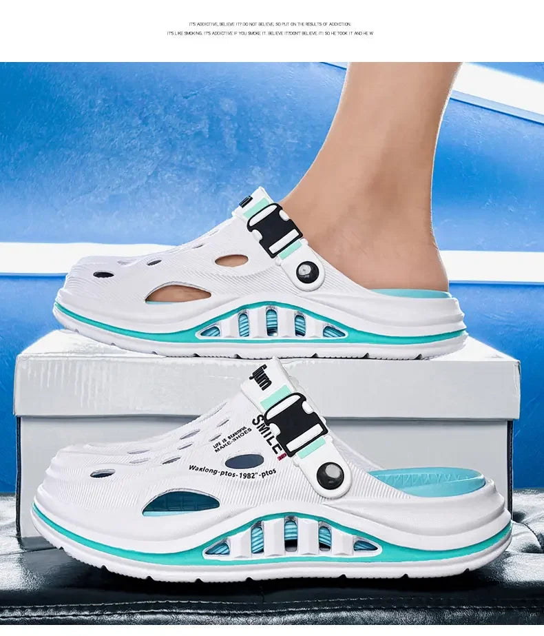 2026 New Men's Holes oes Summer Thi Bot Anti-Slip Driving Beach Slippers Spor Casual EVA Injection Moulding Footwear