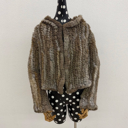 Real Rabbit Fur Hooded Coat Long Sleeve Women Casual Loose Knitted Genuine Fur Jacket With Hood Female Natural Fur Outwear