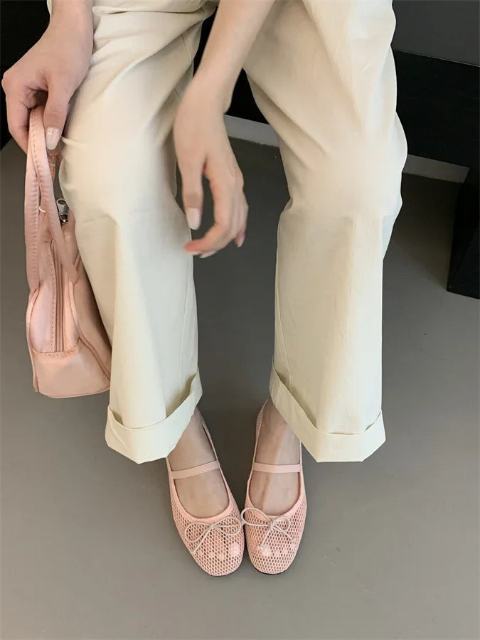 2025 New Luxury Spring/Summer Women Mesh Hollow Elastic Band Flat Bottom Non slip Casual Shoes Flat Bottom Shoes