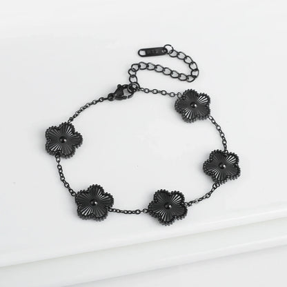 Hot Sale Black/Gold Stainless Steel Laser Five-Leaf Flower Charm Bracelet Personalized For Man Woman Classic Clover Jewelry