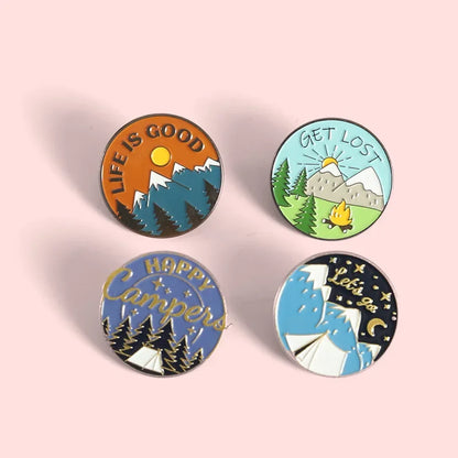 Scenic Snow Mountain Pine Tree Pattern Enamel Pin Social Power Brooch Custom Bag Lapel Shirt Badge Fun Cartoon Jewelry Gift for