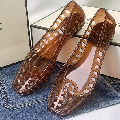 Spring and Summer New Korean Style Transparent Crystal Shoes for Women, Comfortable Closed-Toe Hollow Sandals, Soft and Fashionable Dongdaemun Jelly Shoes, Slip-On Slippers