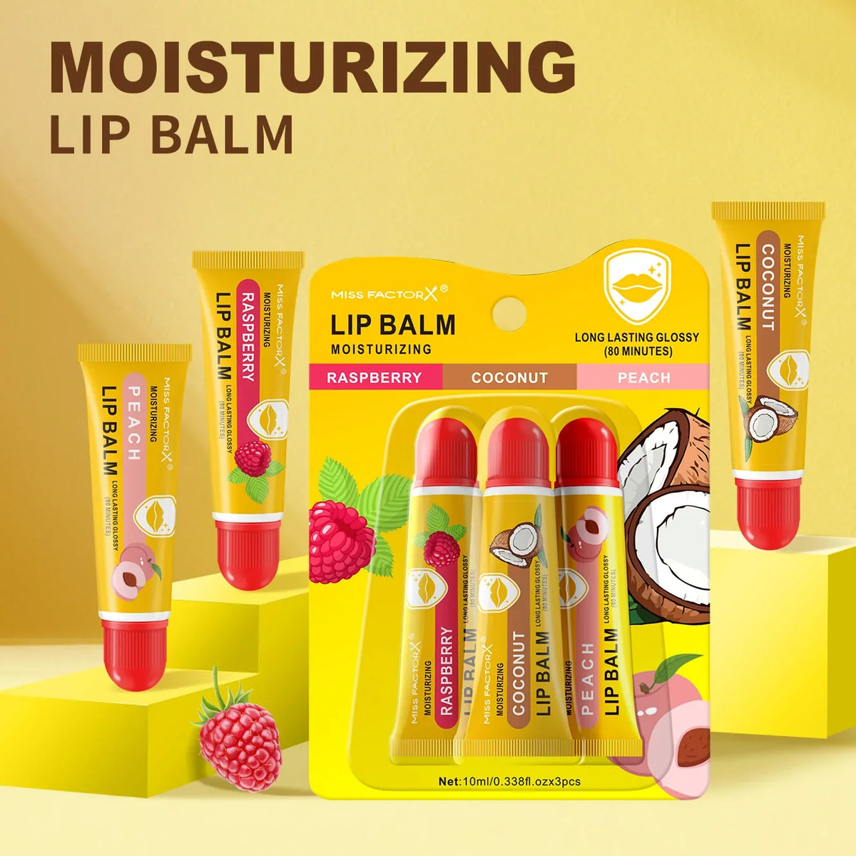 3-Piece Cardboard Lipstick Set -10ml * 3PCS Portable Belt Deep Moisturizing and Gloss Autumn and Winter Care Lipstick