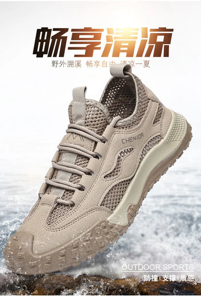 Oulylan Men's Summer Breathable Hollow Mesh Wading Shoes 2026 Outdoor Hiking Climbing Non-Slip Sport Sneakers Size 39-44