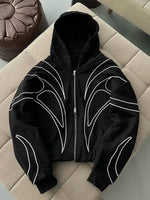 Street Retro Fashion Clothing Striped Embroidered Black Double Zipper Hoodie American Hip-hop Punk Oversized Sweatshirt women