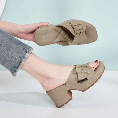 New 2025 Spring Summer Thick-Soled Sandals For Women Casual And Comfortable Large-Size Metal Buckle Slippers Casual Versatile