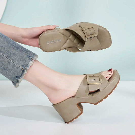 New 2025 Spring Summer Thick-Soled Sandals For Women Casual And Comfortable Large-Size Metal Buckle Slippers Casual Versatile