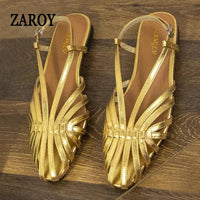 ZAROY Narrow Band Women Flat Sandals Large Size Designer Brand Banquet Wedding Shoes Summer Hollow Beach Gladiator Sandalias
