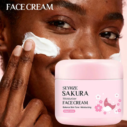 SEYHZE Sakura Collagen Essence + Moisturizing Cream Facial Care Set - 2pcs Packed with Collagen Peptides Vitamin C/E Aloe Niacin