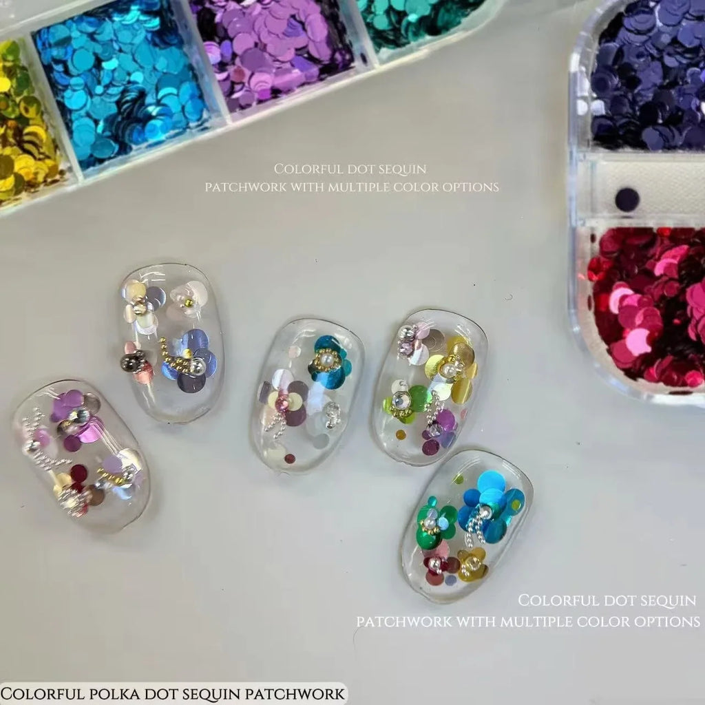 3D Spliced Flower Polka Dot Nail Art Sequins 12 Grids Retro 1-3mm Round Nail Glitter Sparkling Flakes Nail Charms Manicure Decro