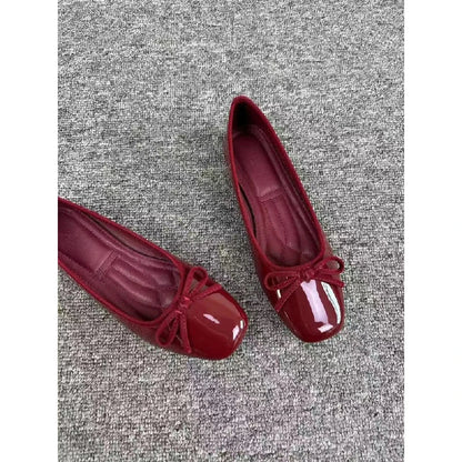 2026 New Women's Patent Leather Bow Ballet Flats, Square Toe Soft Sole Slip-on Casual Shoes for Spring Summer