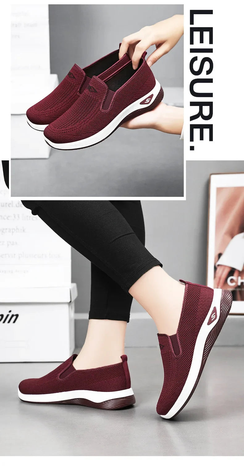 Women's Shoes Spring and Autumn New Mesh Breathable Casual Shoes Outdoor Lightweight Non-slip Wedge Heel Thick-soled Sneakers