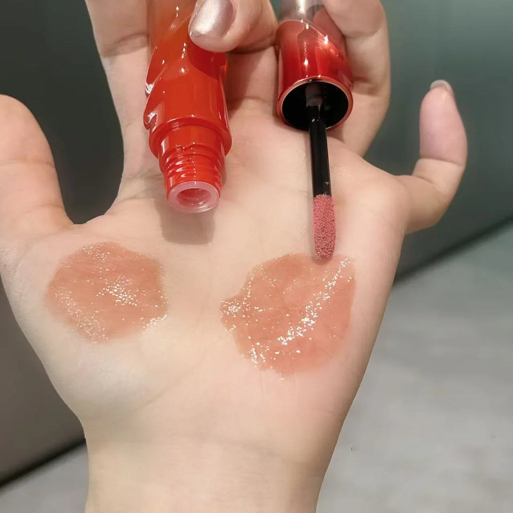 Crystal Nude Gray Glossy Lip Stain Mirror Korean Lip Glaze Sheer Nude Glitter Lip Tint Watery Shine Plumping Lipgloss Cosmetics