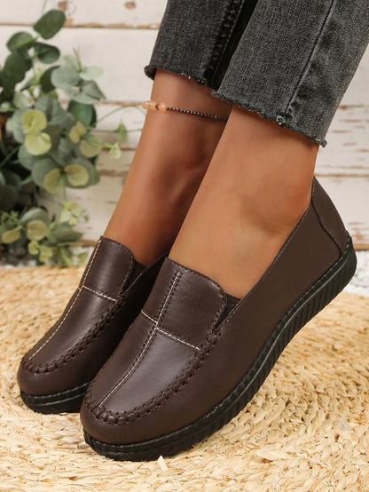 Women's Spring Autumn Leather Loafers Floral Embossed Slip‑On Flats Anti‑Slip Comfort Casual Mom Daily Walking Free Shipping