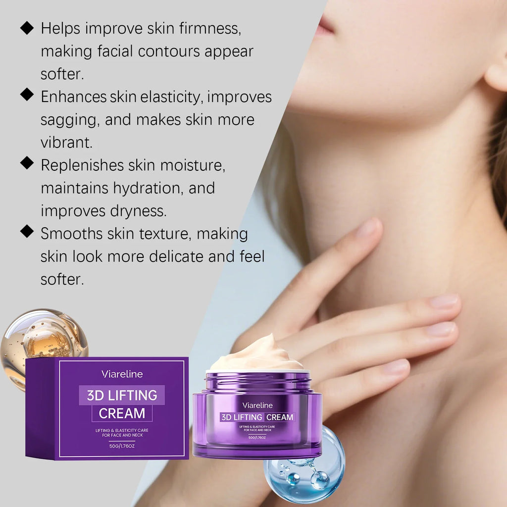 Viareline 3D Lifting Cream, Face & Neck Firming Moisturizer, Improve Skin Elasticity Anti-Aging Daily Facial Cream 50g