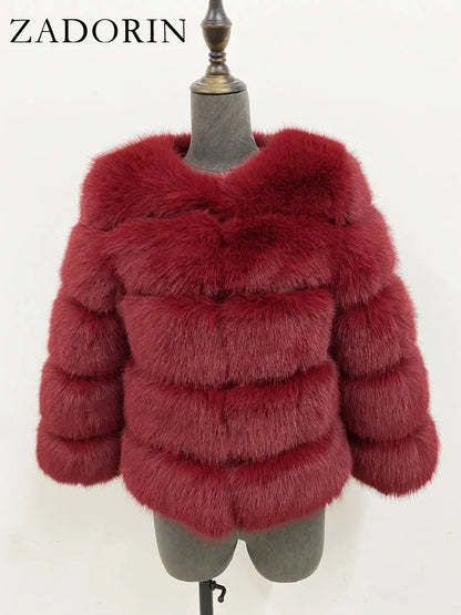 ZADORIN S-6XL Mink Coat Winter Black White Faux Fur Coat Woman Elegant Fluffy Faux Fur Jacket Top Short Fur Coats Woman Clothing