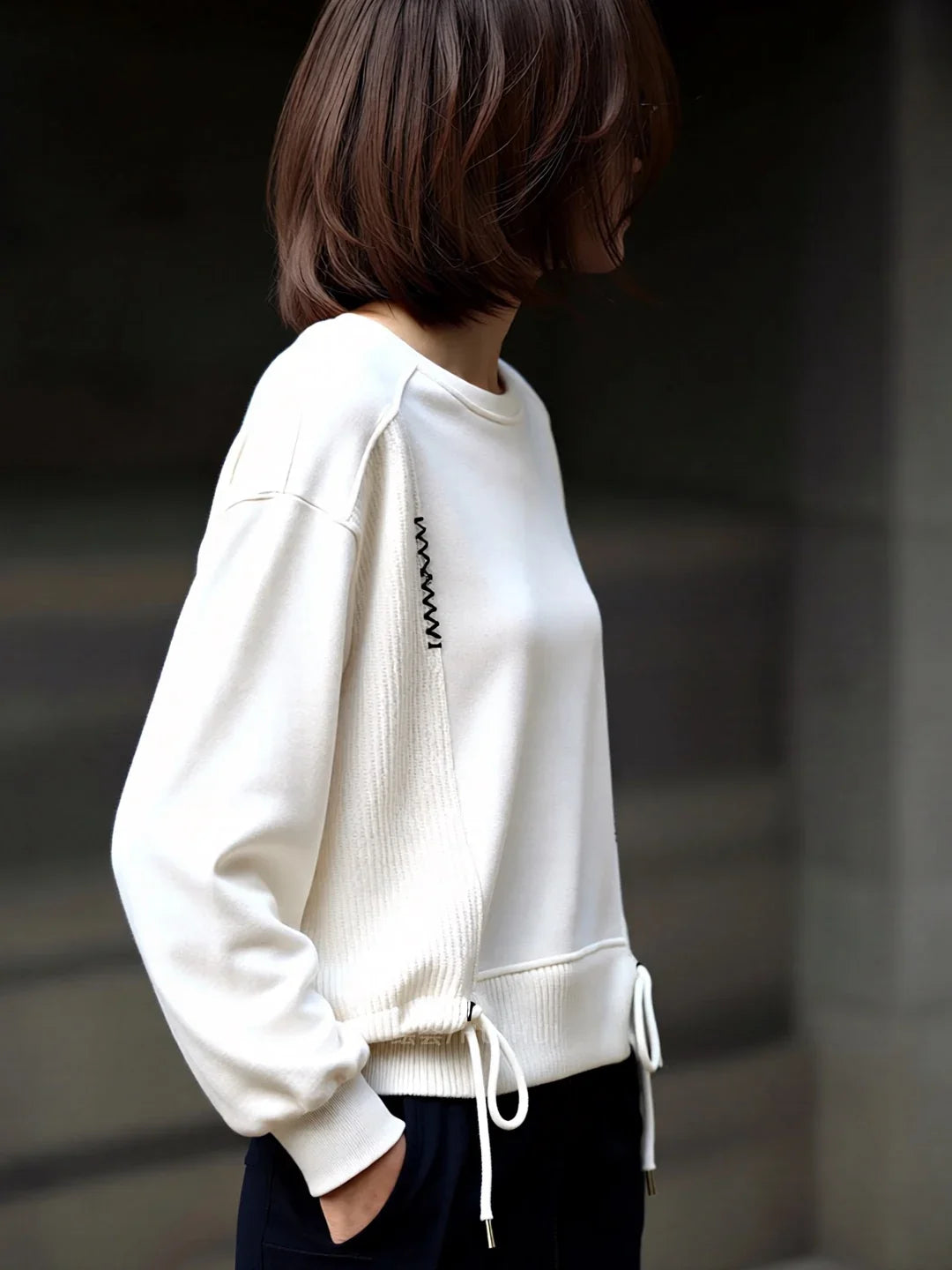 White Hoodie Women Long Sleeve Drawstring Casual Sweatshirts