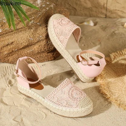 New 2026 Summer Women's Vintage Flats Hemp Rope Bottom Sandals Comfortable Sandals Women's Fisherman Sandals Sandalias De Mujer